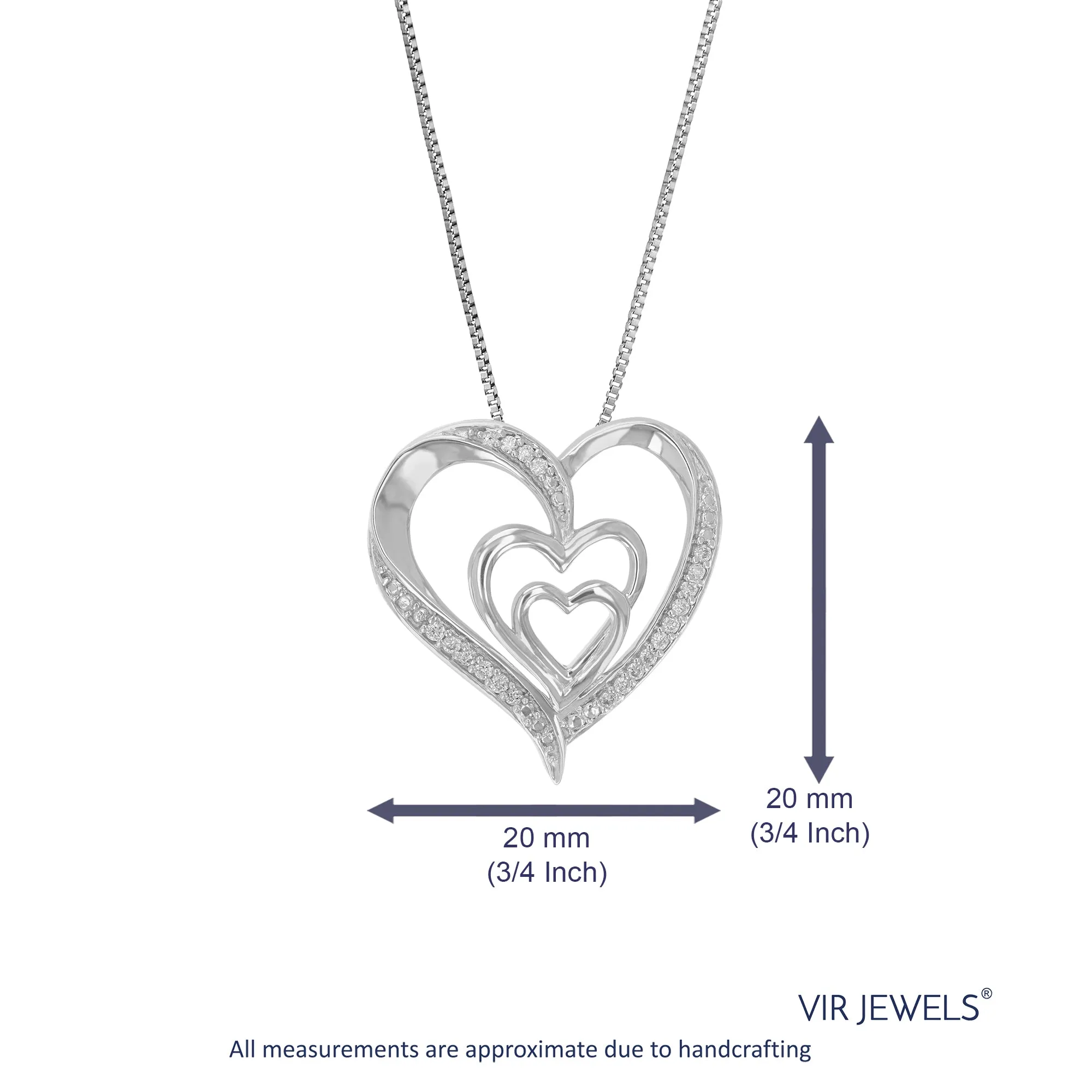 1/10 cttw Lab Grown Round Cut Diamond Heart Pendant Necklace .925 Sterling Silver 3/4 Inch With 18 Inch Chain