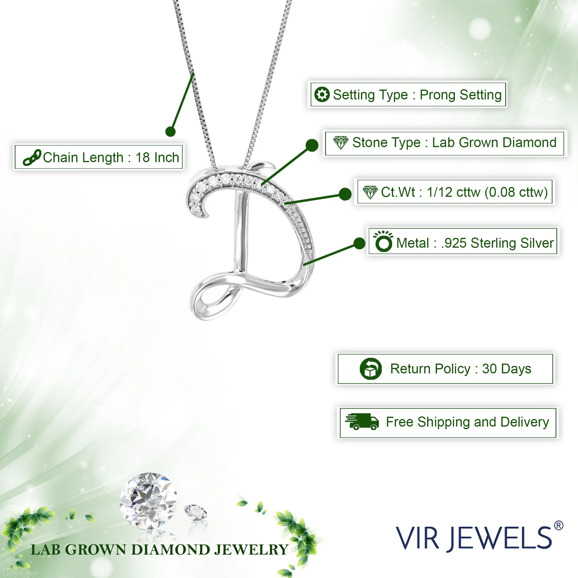 1/12 cttw Round Cut 11 Stones Lab Grown Diamond Pendant Necklace .925 Sterling Silver 1/2 Inch With 18 Inch Chain
