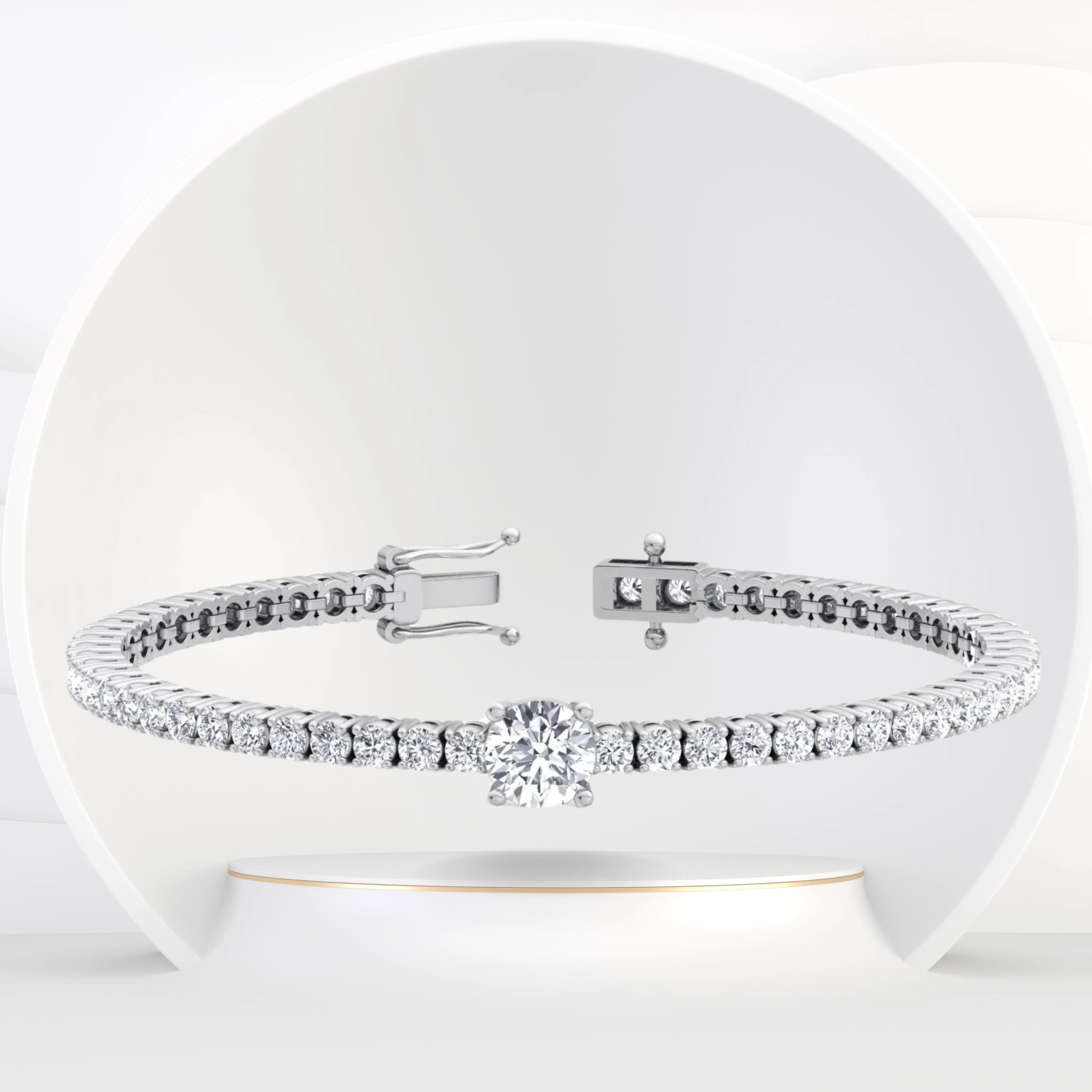 7CT T.W Natural Diamond Tennis Bracelet With Round Center Stone 14K Solid Gold
