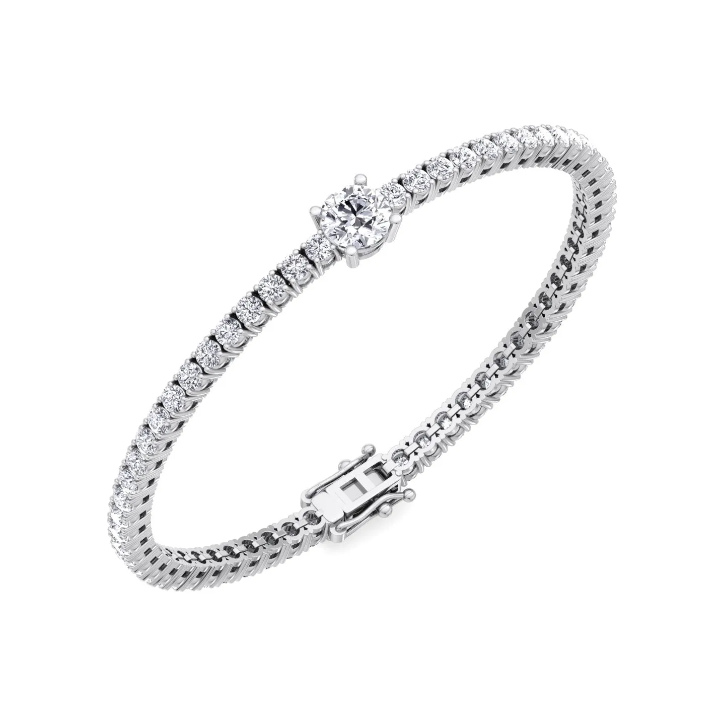 7CT T.W Natural Diamond Tennis Bracelet With Round Center Stone 14K Solid Gold