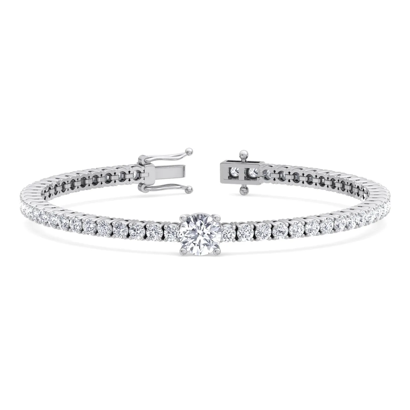 7CT T.W Natural Diamond Tennis Bracelet With Round Center Stone 14K Solid Gold