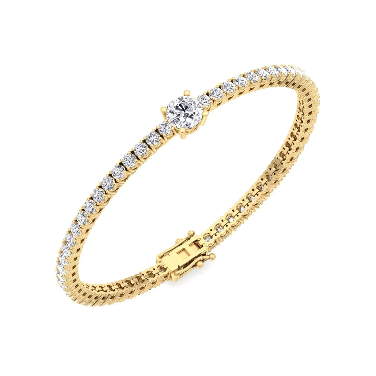 7CT T.W Natural Diamond Tennis Bracelet With Round Center Stone 14K Solid Gold