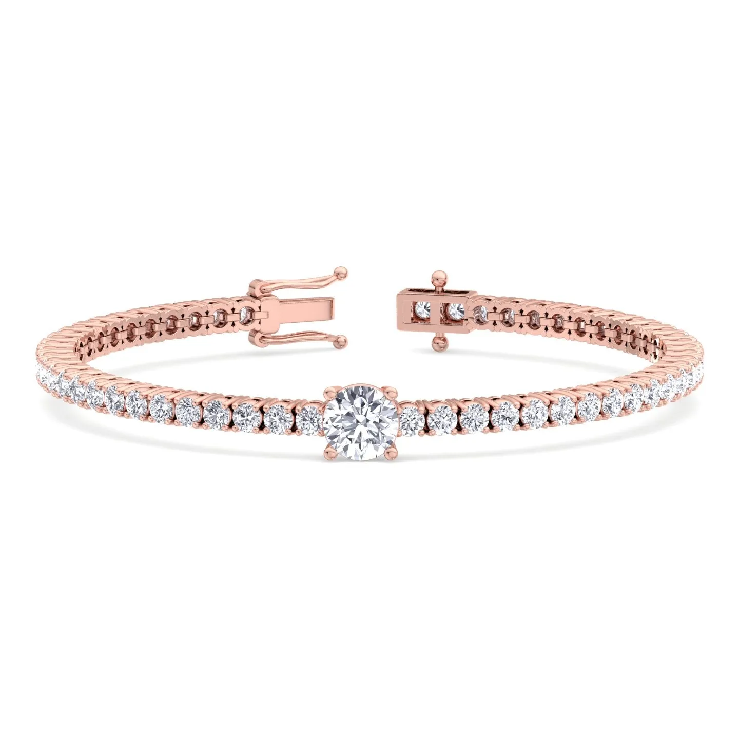 7CT T.W Natural Diamond Tennis Bracelet With Round Center Stone 14K Solid Gold
