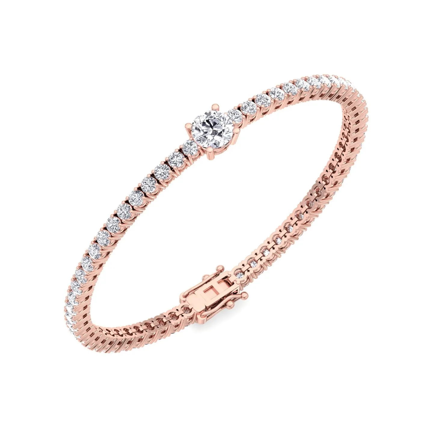 7CT T.W Natural Diamond Tennis Bracelet With Round Center Stone 14K Solid Gold