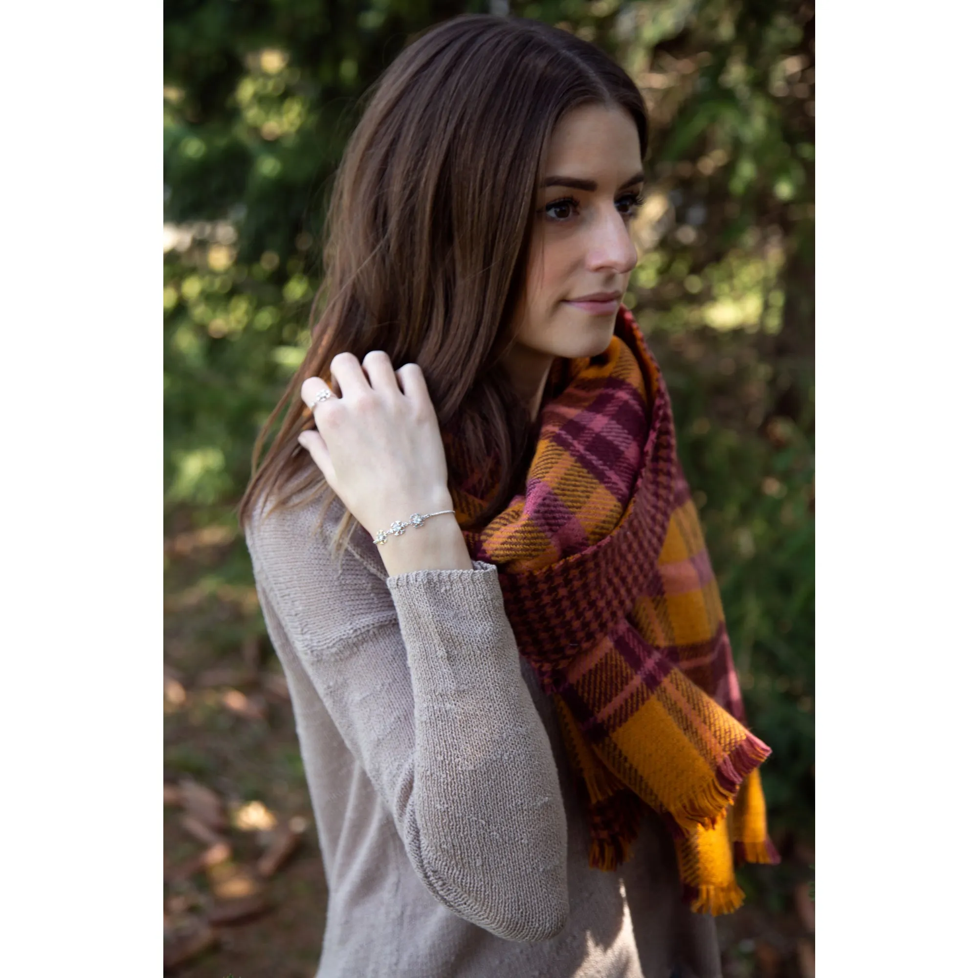 Apricot Sunset 74.5" x 25.5" Plaid Scarf