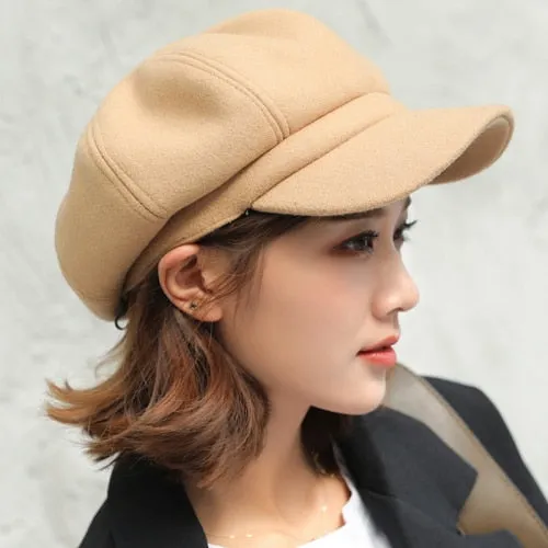 Auutmn Winter Hats for Women Solid Plain Octagonal Newsboy Cap Men Ladies Casual