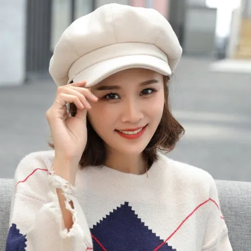 Auutmn Winter Hats for Women Solid Plain Octagonal Newsboy Cap Men Ladies Casual