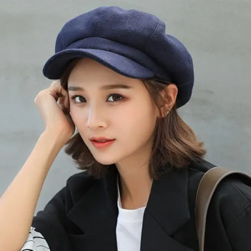 Auutmn Winter Hats for Women Solid Plain Octagonal Newsboy Cap Men Ladies Casual