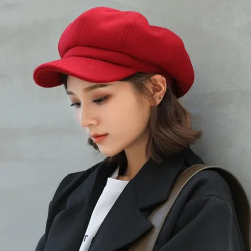Auutmn Winter Hats for Women Solid Plain Octagonal Newsboy Cap Men Ladies Casual