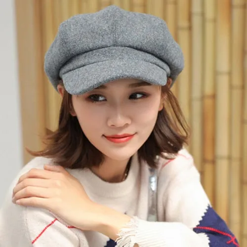 Auutmn Winter Hats for Women Solid Plain Octagonal Newsboy Cap Men Ladies Casual
