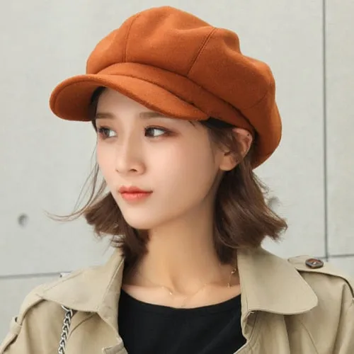 Auutmn Winter Hats for Women Solid Plain Octagonal Newsboy Cap Men Ladies Casual
