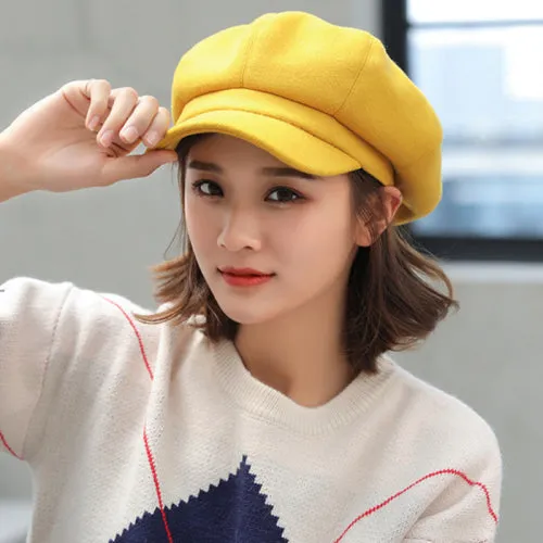 Auutmn Winter Hats for Women Solid Plain Octagonal Newsboy Cap Men Ladies Casual