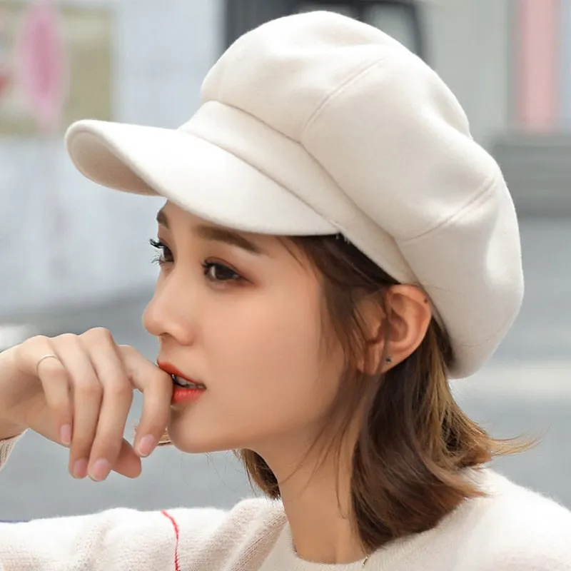 Auutmn Winter Hats for Women Solid Plain Octagonal Newsboy Cap Men Ladies Casual