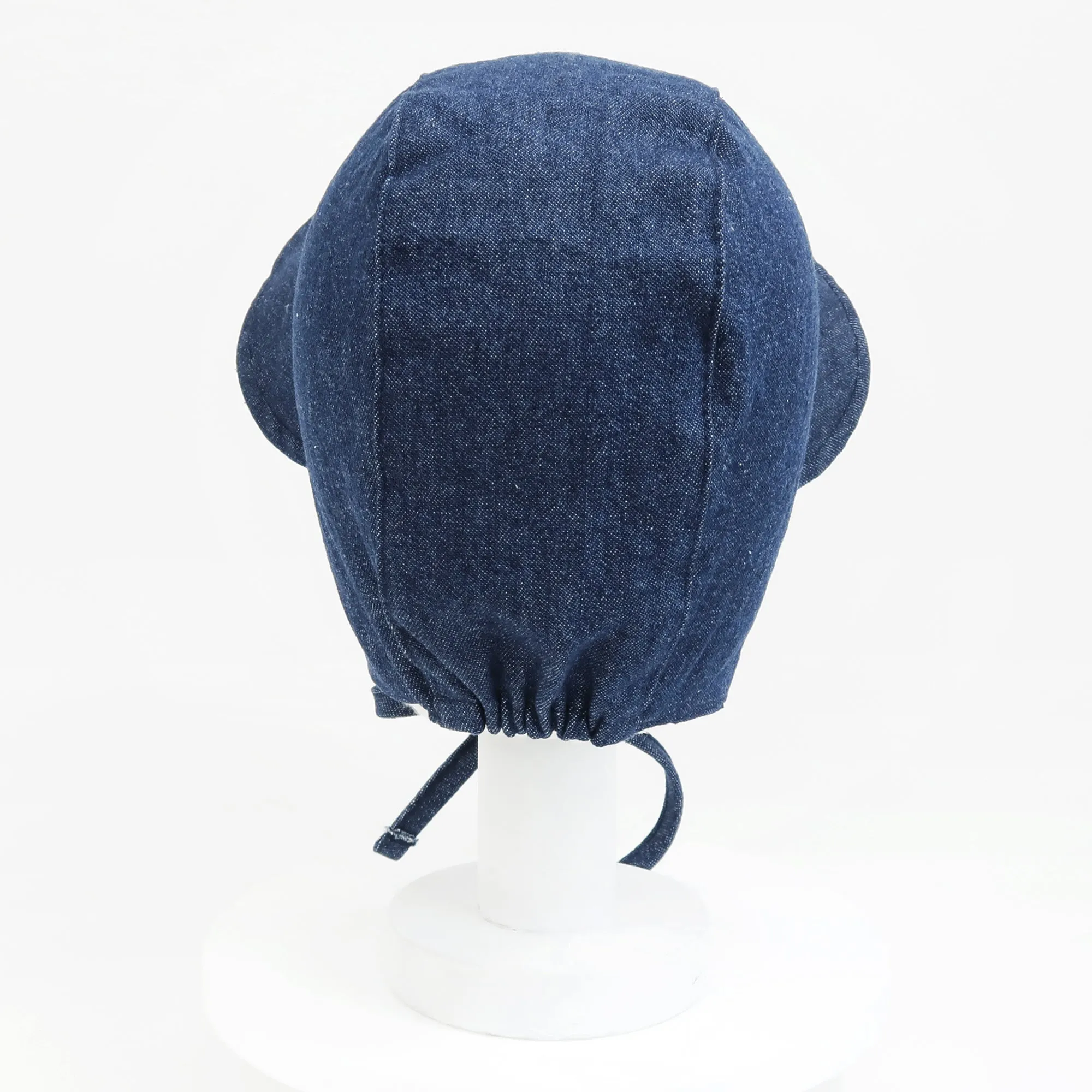 Baby Denim Plaid Brimmed Bonnet Hat | Navy Plaid