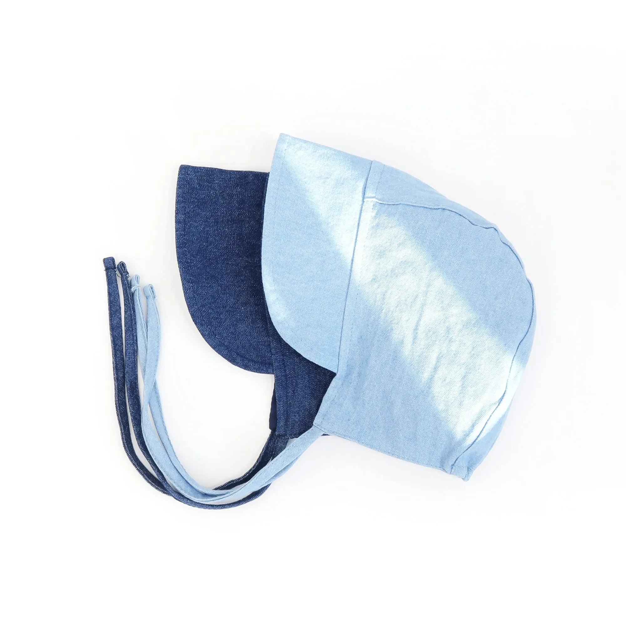 Baby Denim Plaid Brimmed Bonnet Hat | Navy Plaid
