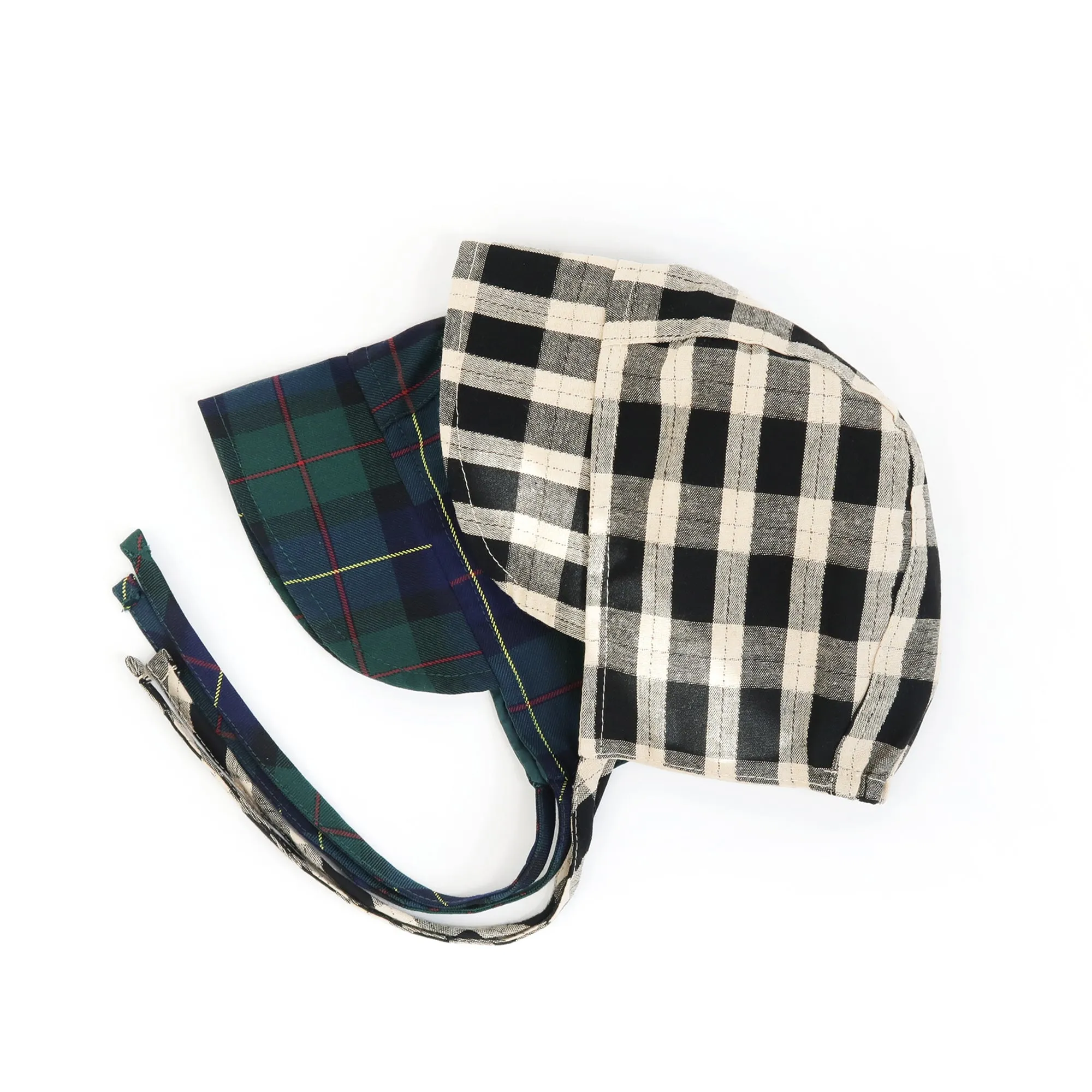 Baby Denim Plaid Brimmed Bonnet Hat | Navy Plaid
