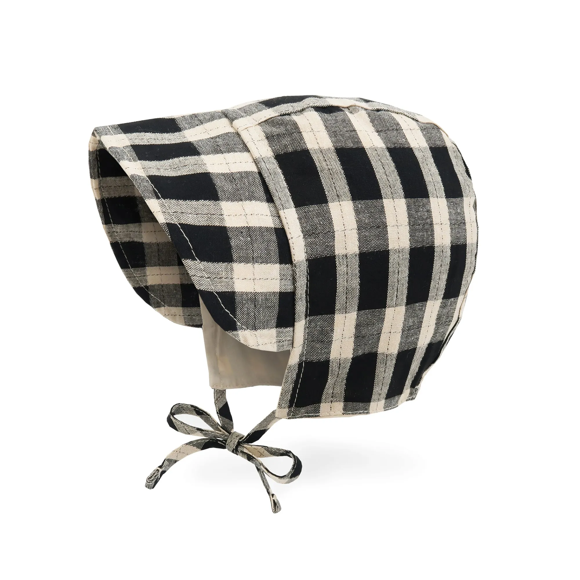 Baby Denim Plaid Brimmed Bonnet Hat | Navy Plaid