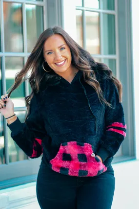 Black & Red Buffalo Plaid Contrast Sherpa Hoodie