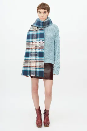 Blue & Brown Wool Logo Plaid Scarf