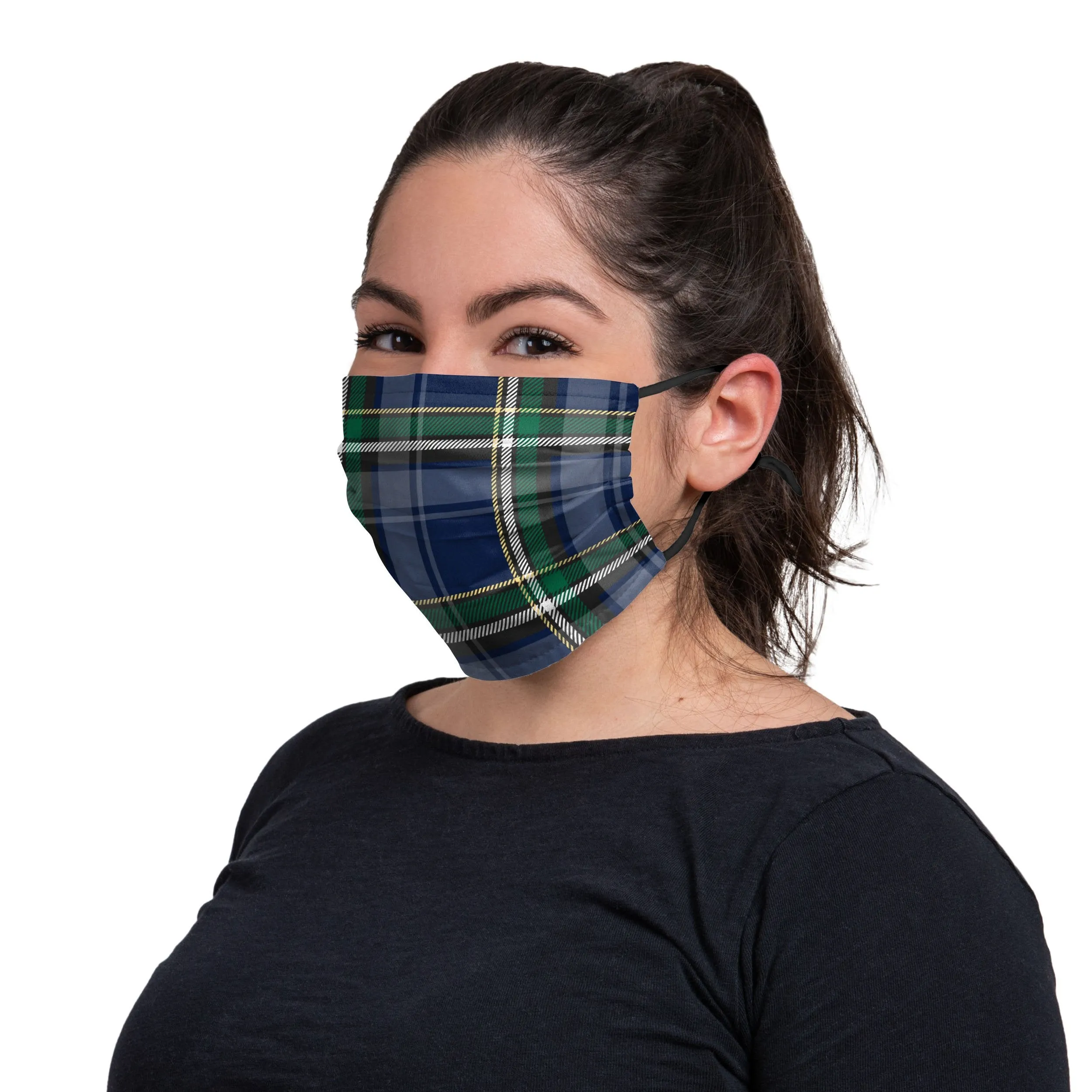 Blue Plaid Adjustable 3 Pack Face Cover