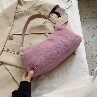 Christmas Gift DORANMI Soft Fur Hobos Shoulder Bags For Women 2020 Winter Flap Female Handbags Solid Fur Top-handle Handbags Bolsos Mujer BG963