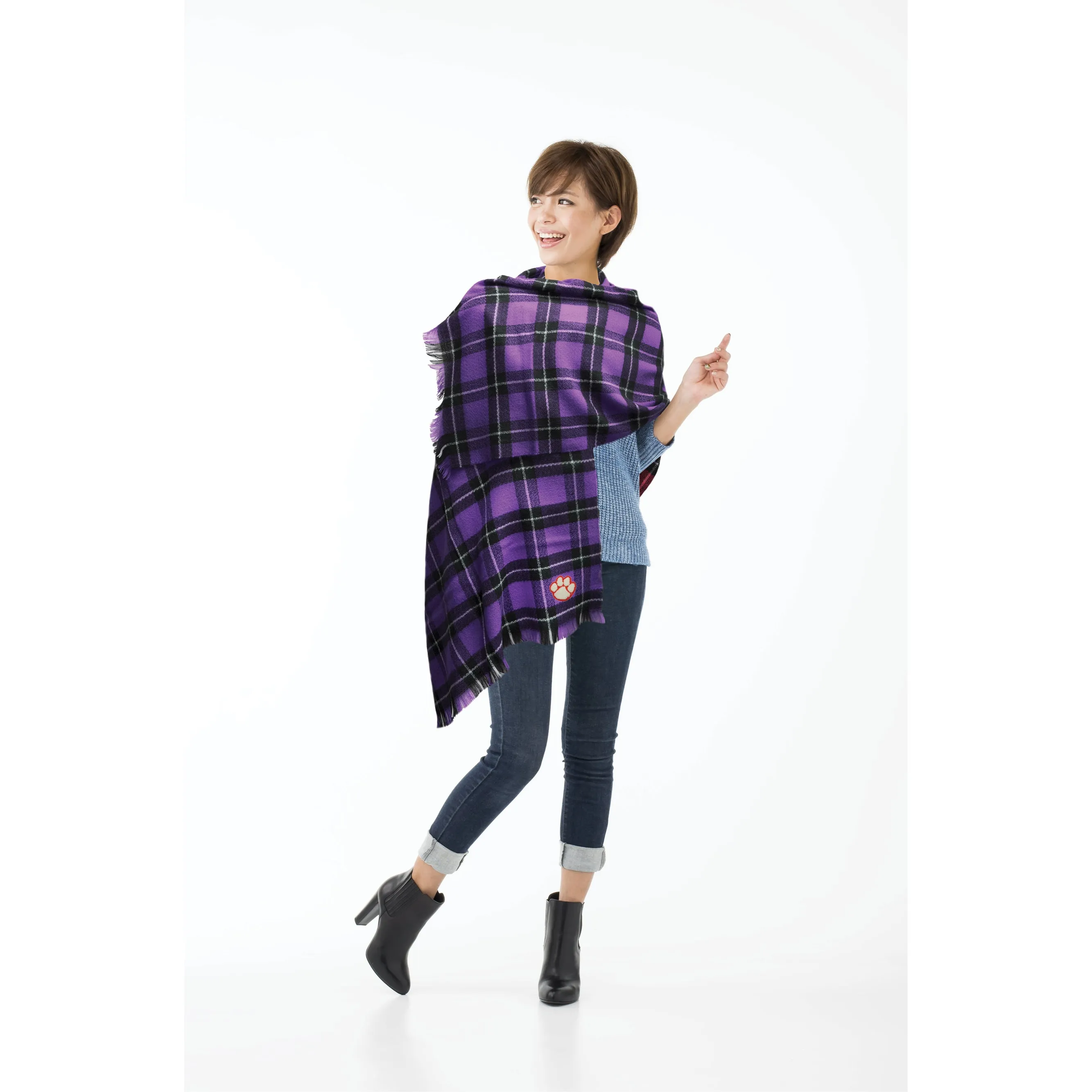 Clemson University Plaid Blanket Scarf
