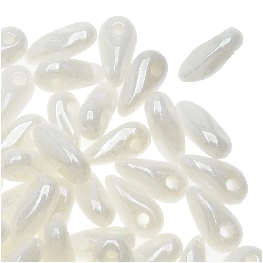 Czech Glass Mini Dagger Beads, 2.5x6mm, 10 Gram Tube, Luster - Opaque White