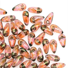 Czech Glass Mini Dagger Beads, 2.5x6mm, 10 Gram Tube, Luster Rose/Gold Topaz