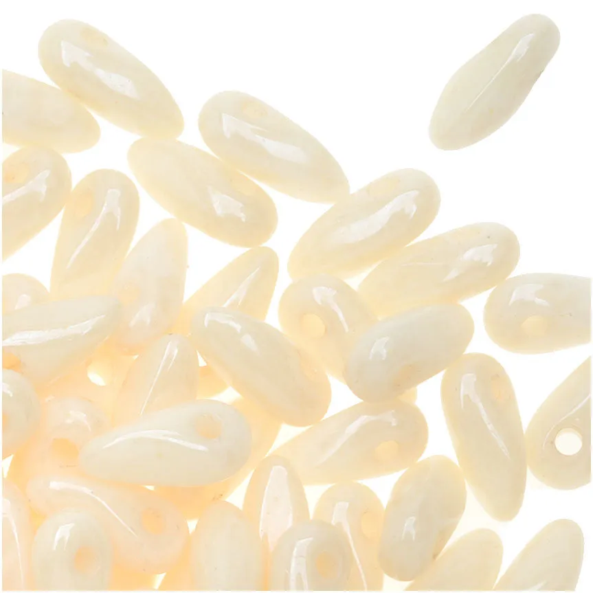 Czech Glass Mini Dagger Beads, 2.5x6mm, 10 Gram Tube, Opaque - Luster Champagne