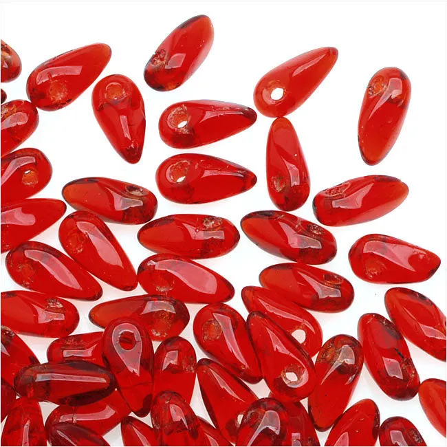 Czech Glass Mini Dagger Beads, 2.5x6mm, 10 Gram Tube, Siam Ruby