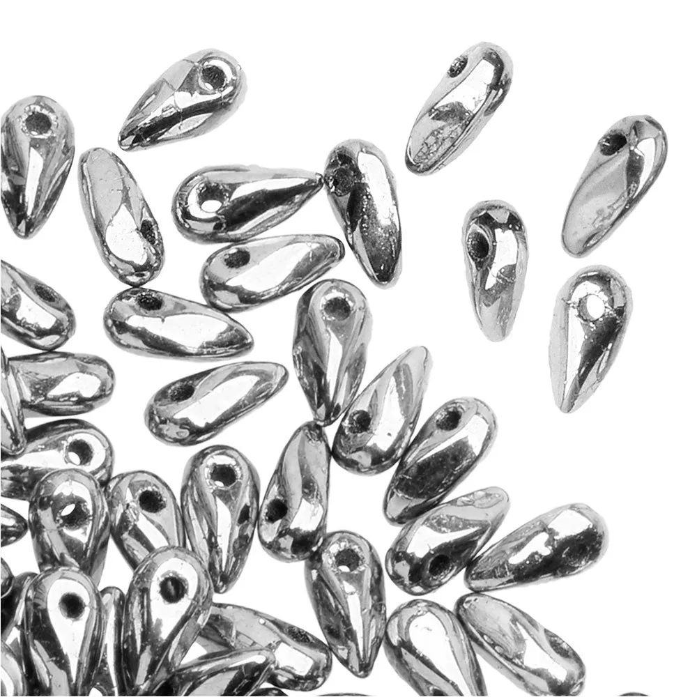 Czech Glass Mini Dagger Beads, 2.5x6mm, 10 Gram Tube, Silver