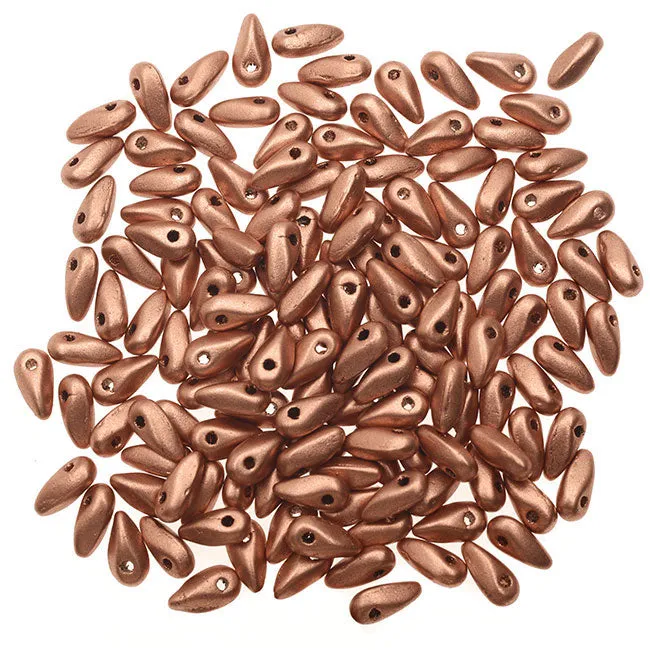 Czech Glass Mini Dagger Beads, 2.5x6mm, Matte Metallic Copper (10 Gram Tube)