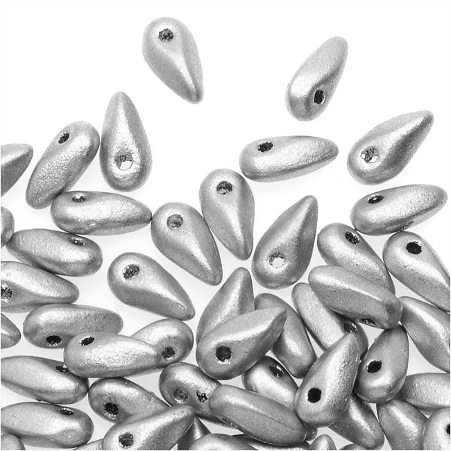 Czech Glass Mini Dagger Beads, 2.5x6mm, Matte Metallic Silver (10 Gram Tube)