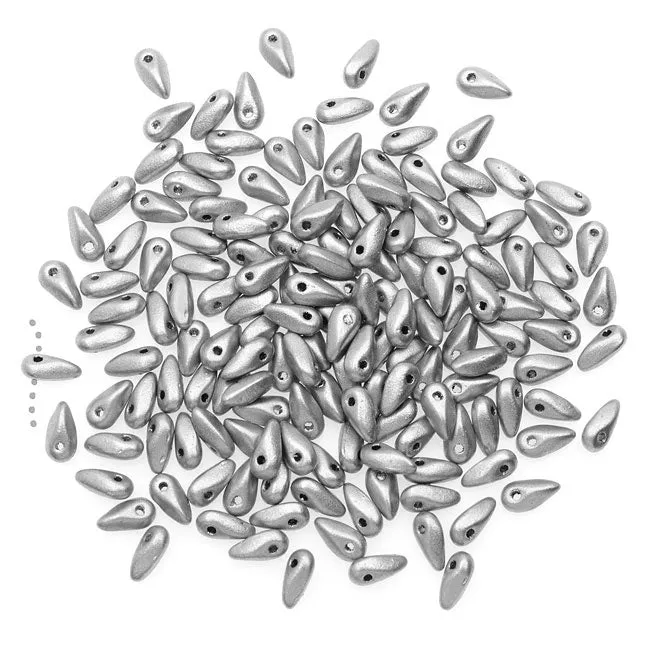 Czech Glass Mini Dagger Beads, 2.5x6mm, Matte Metallic Silver (10 Gram Tube)