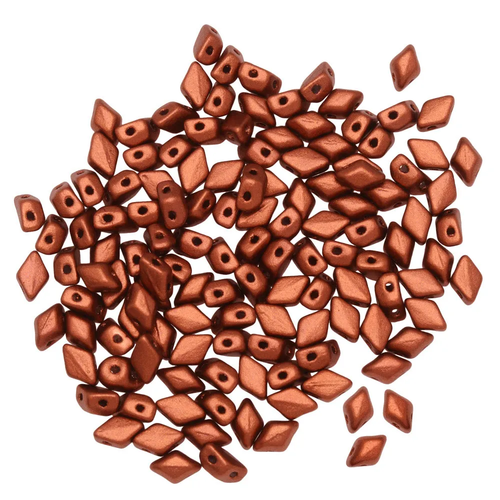 Czech Glass Mini GemDuo, 2-Hole Diamond Shaped Beads 6x4mm, Crystal Bronze Fire Red (8.5 Grams)