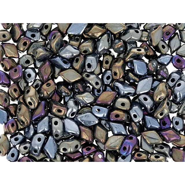 Czech Glass Mini GemDuo, 2-Hole Diamond Shaped Beads 6x4mm, Iris - Brown (2.5" Tube)