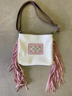 Danielle Medium Crossbody White and Pink Patch- brown backing