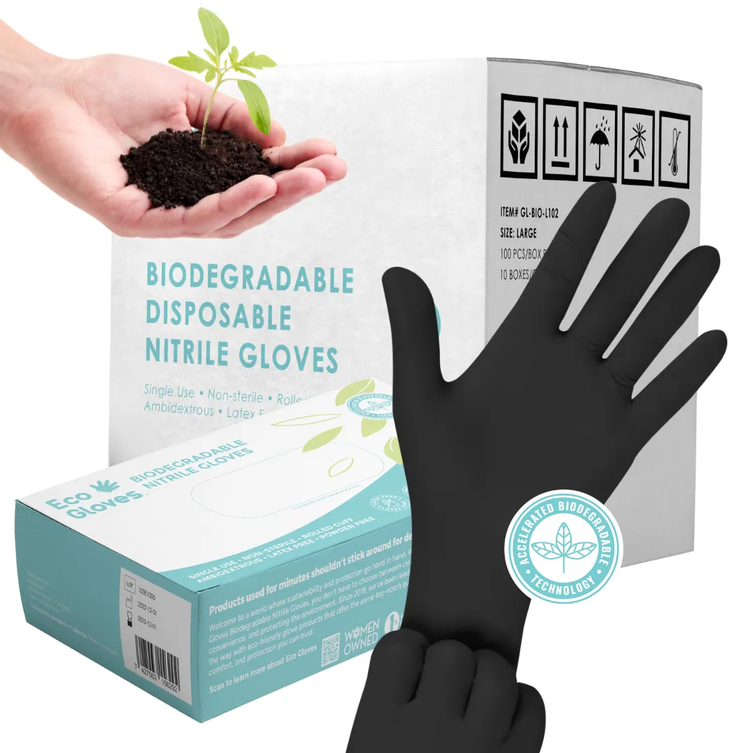 Eco Gloves Biodegradable Nitrile Gloves (4.0 Mil) - BLACK (Case of 10 Boxes)