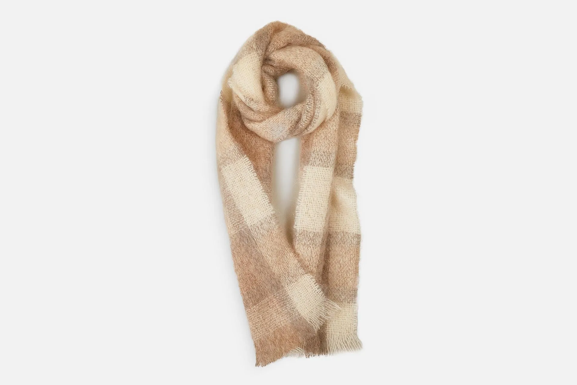 Fawn Plaid Drumin Mohair Scarf