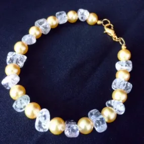 Gold Swarovski Pearl and Clear Quartz Bracelet