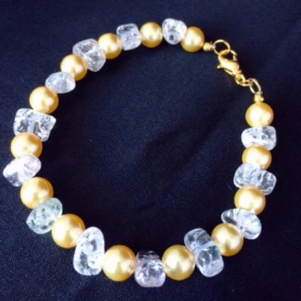 Gold Swarovski Pearl and Clear Quartz Bracelet