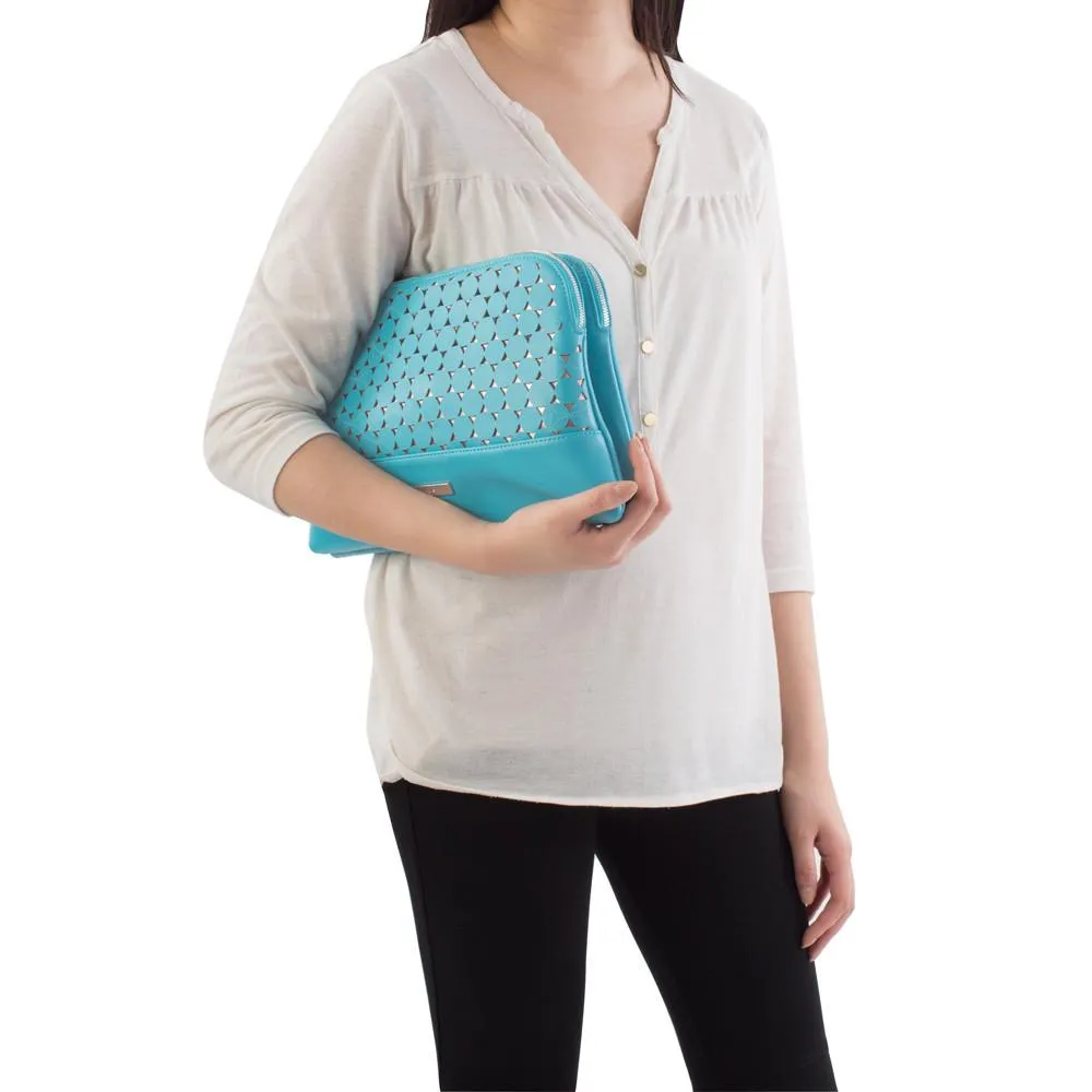 Island Paradise Laser Cut Crossbody/Clutch - Turquoise/Metallic
