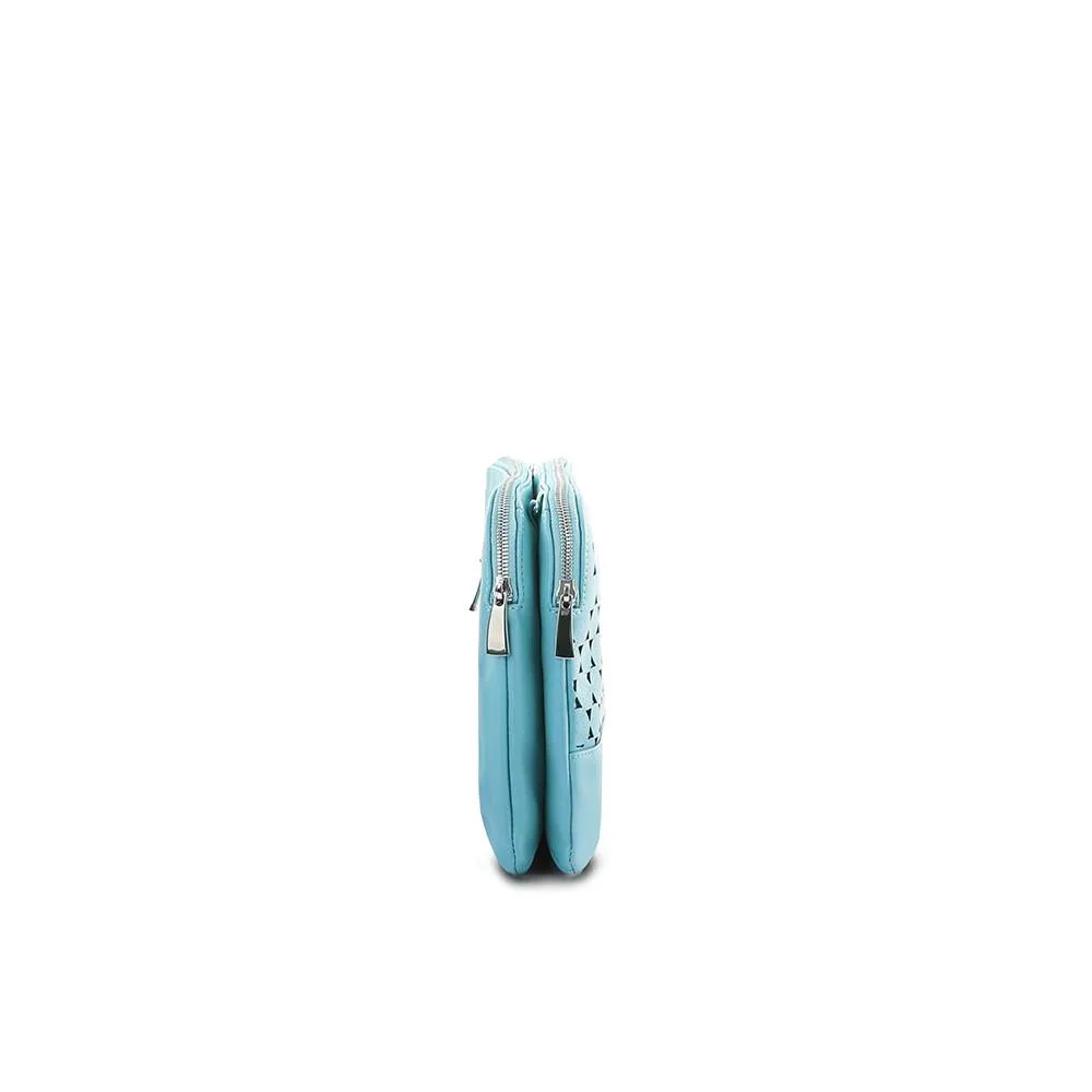Island Paradise Laser Cut Crossbody/Clutch - Turquoise/Metallic