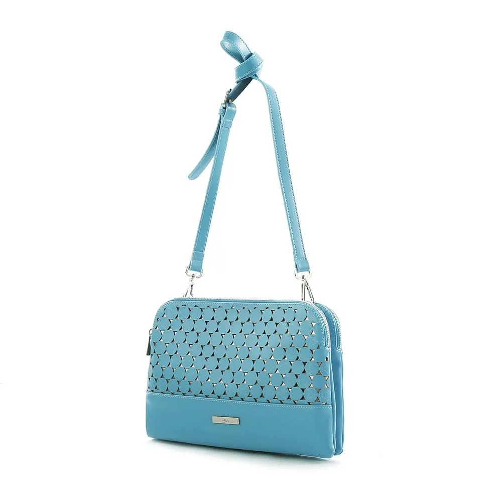 Island Paradise Laser Cut Crossbody/Clutch - Turquoise/Metallic