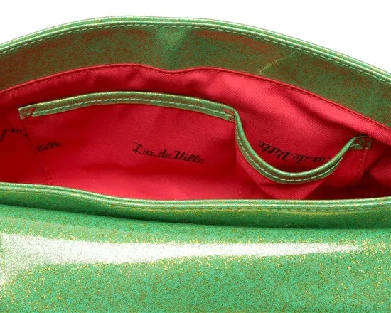 Lux de Ville Mini Gambler Tote Purse in Lime Green Sparkle with Leopard Fur