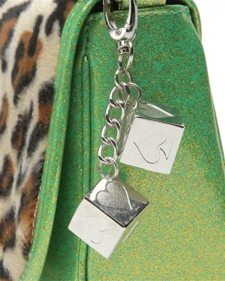 Lux de Ville Mini Gambler Tote Purse in Lime Green Sparkle with Leopard Fur