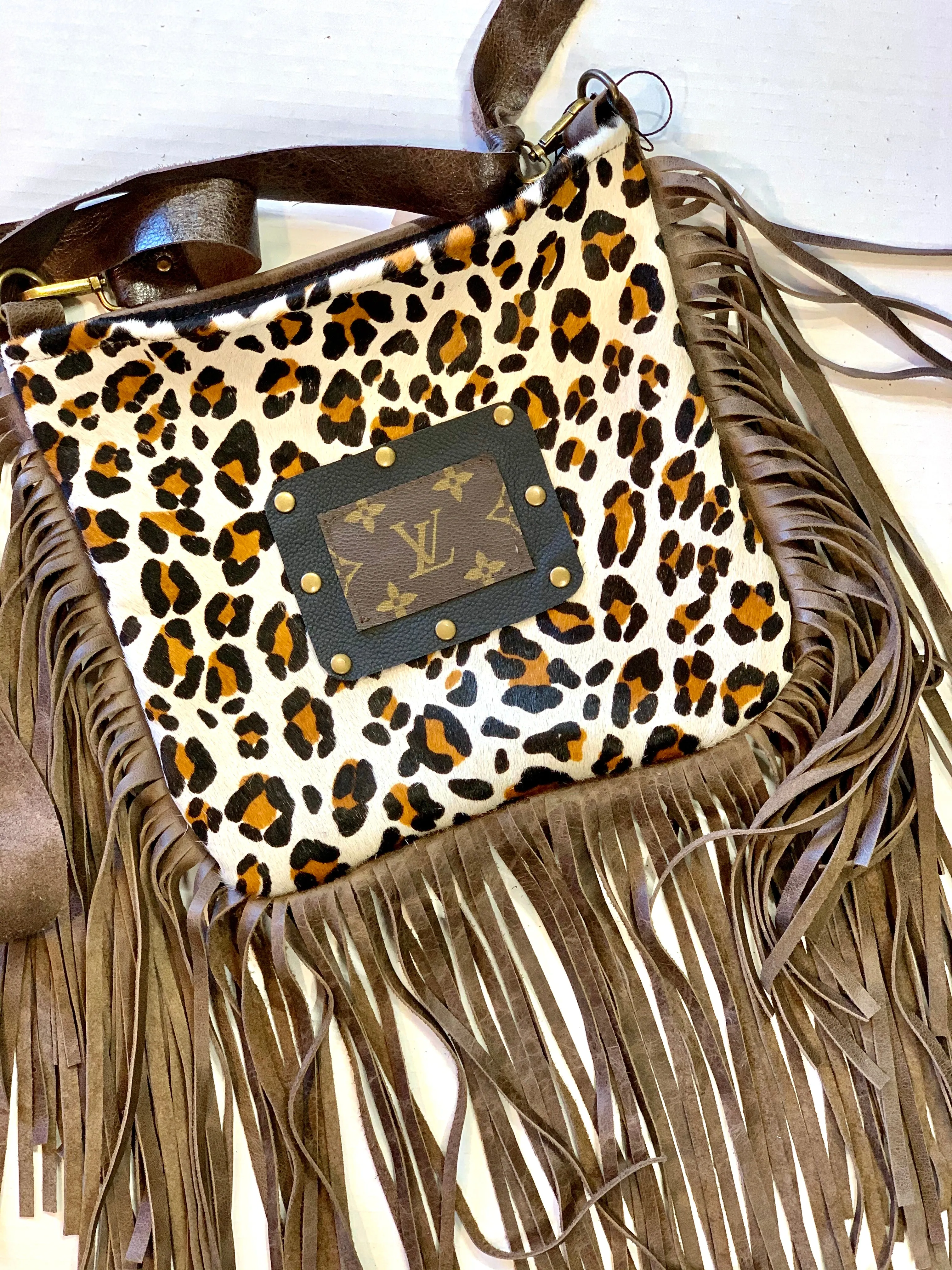 Medium Crossbody in Leopard - Patch in Black with Hardware