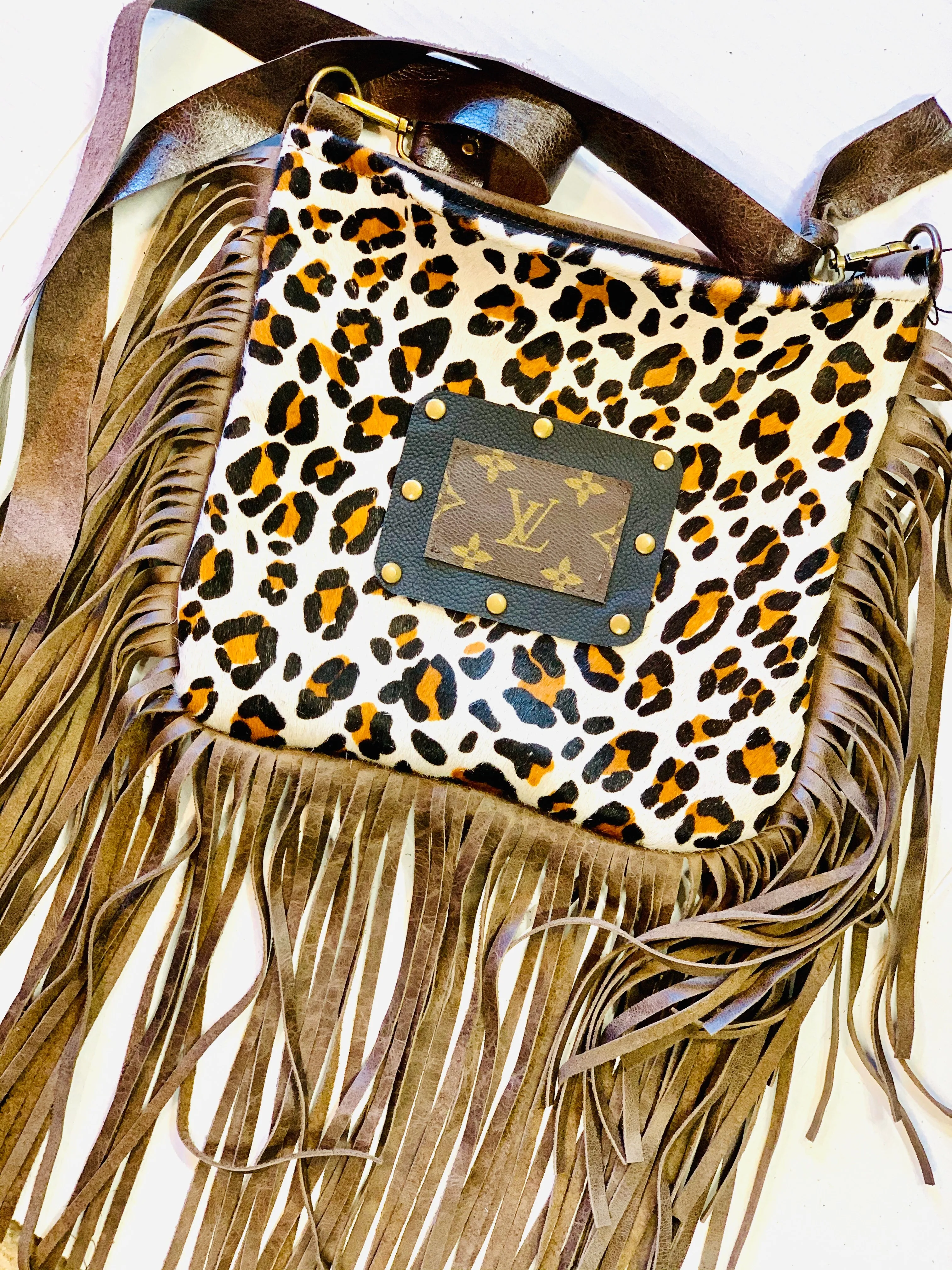 Medium Crossbody in Leopard - Patch in Black with Hardware