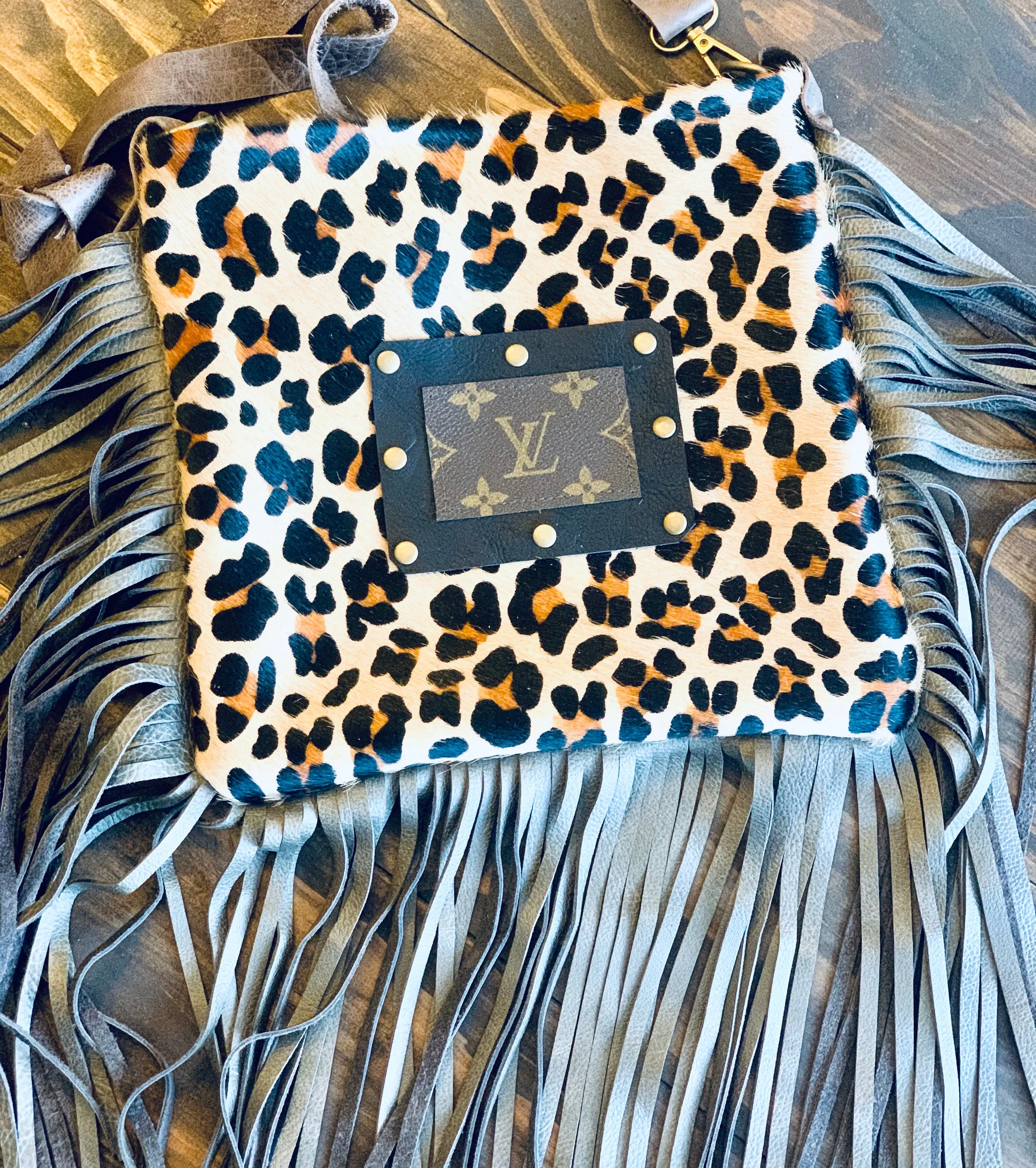 Medium Crossbody in Leopard - Patch in Black with Hardware