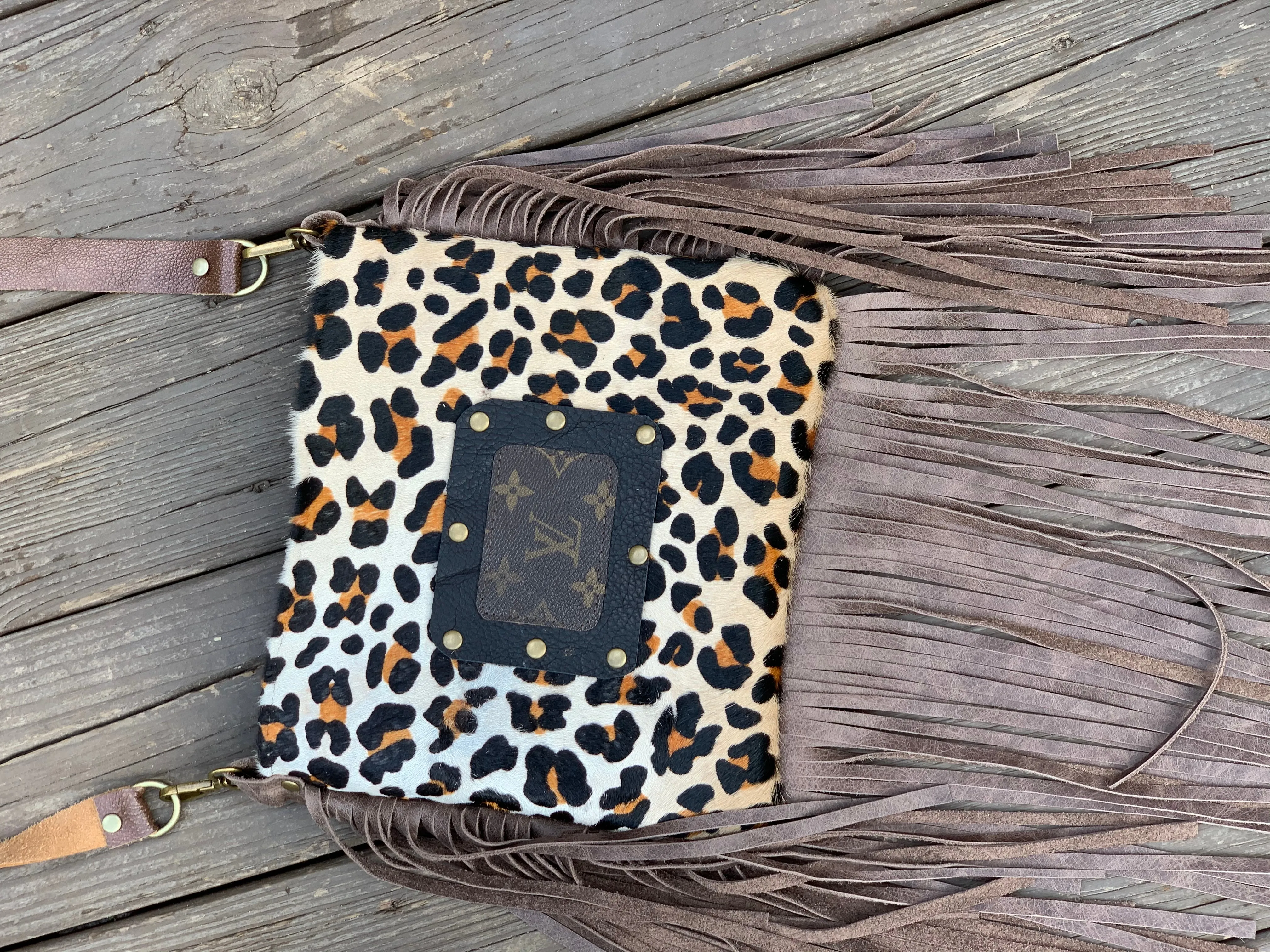Medium Crossbody in Leopard - Patch in Black with Hardware